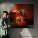 Golden Skull On Red Lace by MiQ hanging at a wall